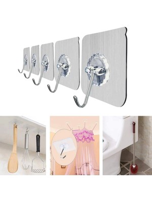 Renas Store Süper Güçlü Yapışkanlı Suya Dayanıklı Şeffaf Askı 5li Set Yeniden Kullanılabilir Kancalar
