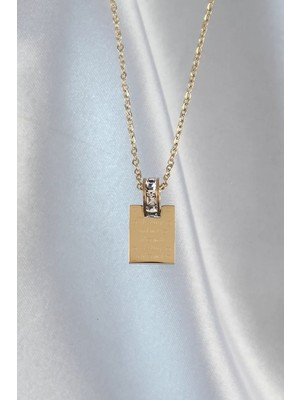 Renas Store 316L Çelik Zincir Gold Renk Zirkon Taşlı Aşk Mektubu Kolye - TJ-BKO8907