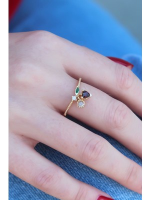 Renas Store Gold Renk Kiraz Model Zirkon Taşlı Kadın Yüzük 5886