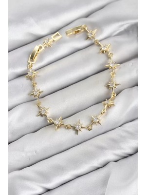 Renas Store cm Kutup Yıldızı Model Gold Renk Zirkon Taşlı Kadın Bileklik TJ-BB8598