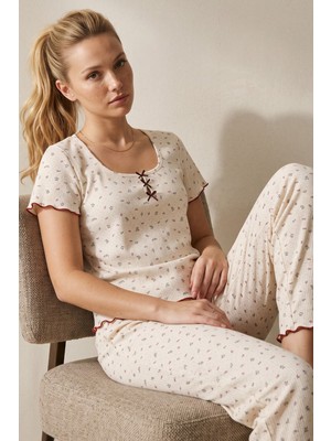Siyah İnci Fiyonklu Pointelli Örme Pijama Takımı 26120660