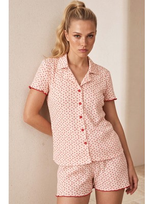 Siyah İnci Düğmeli Pointelli Örme Şortlu Pijama Takımı 26120280