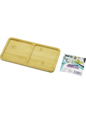 Renas Store Dikdörtgen 2 Bölmeli Ahşap Bambu Yağdanlık Altlık Mini Tepsi 12 x 23.4 x 0.8cm (5528)