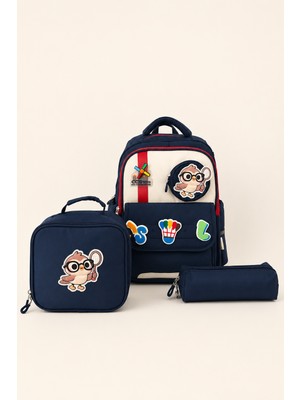 Ççs Ccs Kids Ilkokul Okul Çantası 3'lü Set Beslenme Çantası Kalemlik Ortopedik Çok Gözlü Lacivert 51979