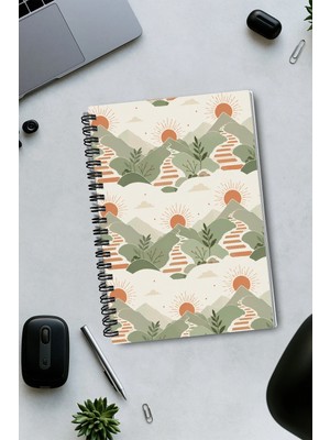 giftkonsept Boho Dağ ve Güneş Temalı 50 Yaprak 100 Sayfa Sprialli Defter