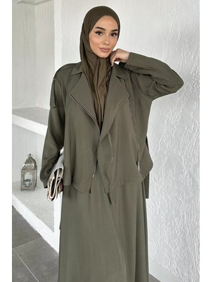Julude Gülseli Bel Lastikli Etek Ceket Tesettür Ikili Takım P-00020938