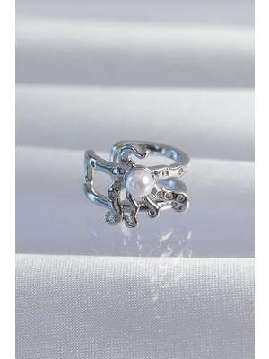 Renas Store Pirinç Gümüş Renk Incili Ahtapot Earcuff Küpe - TJ-BKP9332