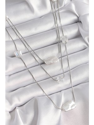 Renas Store Pirinç Gümüş Renk Ezme Inci Model Çoklu Kadın Kolye