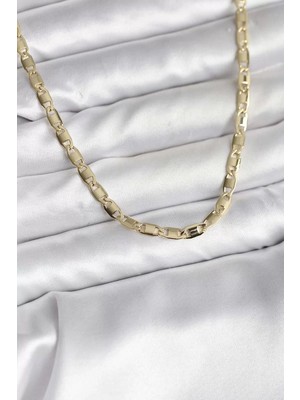 Renas Store 14K Gold Renk Kaplama Plaka Ezme Model Zincirli cm Kadın Kolye - TJ-BKO10743