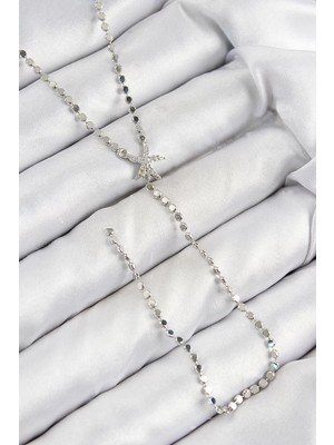Renas Store Pirinç Zirkon Taşlı Ezme Zincirli Deniz Yıldızı Model Gümüş Renk Y Kolye - TJ-BKO10466
