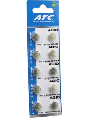 Renas Store Atc Alkaline Button Battery AG10 LR-1130/389/189 Düğme Pil Alkalin 1.5V 10LU Kart