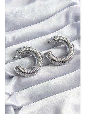 Renas Store Pirinç Gümüş Renk Işleme Halka Model Kadın Küpe - TJ-BKP8243