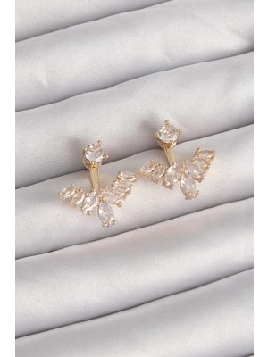 Renas Store Pirinç Gold Renk Zirkon Taşlı V Model Küpe - TJ-BKP9291