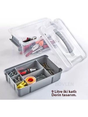 Bg Store Büyük Boy Bölmeli Organizer Kutu 9 Litre - Şeffaf Tasarım Saklama Kabı - Ev Araba Saklama Kutusu - Ev Banyo Düzenleyici, Dolap Düzenleyici, Saklama, Kutu, Organizer