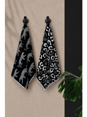 Coton Delux 2li %100 Pamuk El/ Yüz Havlusu Seti - 50X70 cm – Leopar Desenli Renkli