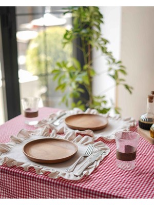 Kai Home 4lü Ham Keten Fırfır Detaylı Amerikan Servis/ Supla 40CM