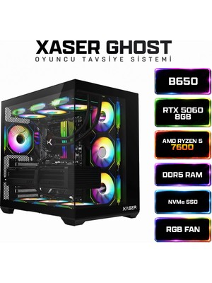 Xaser Ghost X140 Ryzen 5 7600 16GB Ram 1tb M.2 Nvme SSD 8gb RTX5060 Sıvı Soğutmalı Oyuncu Bilgisayarı