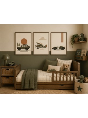 Zera Wall Mdf Tablo 3’lü Arazi Aracı, Uçak ve Yarış Arabası Temalı Set – Bebek ve Çocuk Odası Duvar Dekorasyonu