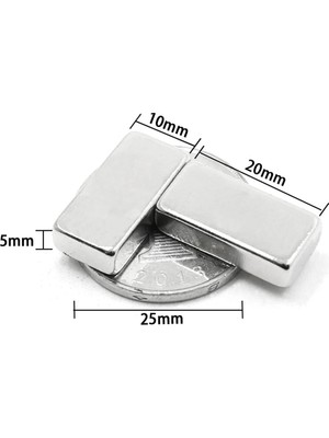 Renas Store 2 Adet 20X10X5 mm Neodyum Magnet N35 Güçlü Mıknatıs Köşeli ve Dayanıklı Nikel Kaplama