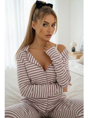 Siyah İnci Gül Beyaz Fırçalı Soft Fitilli Kaşkorse Hırka Pijama Takım