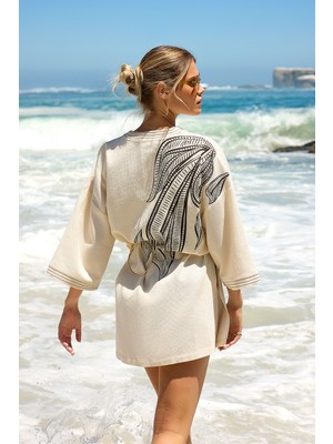 NaraMaxx Sırtı Baskılı Doğal Kimono
