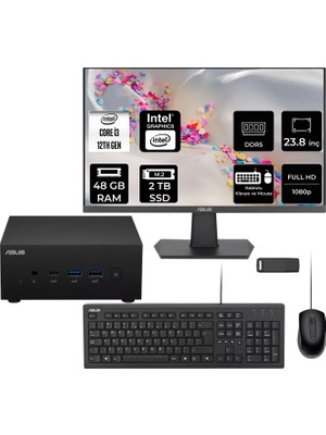Asus Expertcenter PN64 Intel Core I3-1220P 48GB Ram 2tb SSD 23.8" Full Hd Monitör Freedos PN64-BB3012MDP529 Mini Masaüstü Bilgisayar + Per4 USB Bellek
