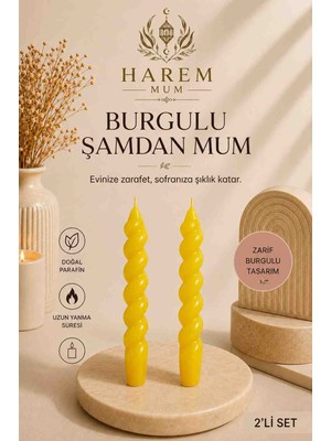 Harem Mum Sarı Burgulu Şamdan Mum 2'li Set