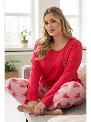 Siyah İnci Narçiçeği Desenli Curve Büyük Beden Battal Boy Pamuklu Pijama TAKIM25240795