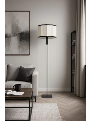 Venüs Nova Venüs Airy | Modern Siyah Metal Lambader | Özel Kumaş Başlık | Ayaklı Aydınlatma