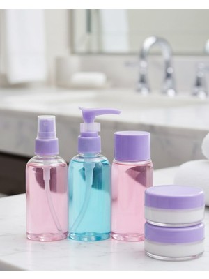 Renas Store Taşınabilir 5’li Seyahat Banyo Seti Şeffaf Kozmetik Kapları