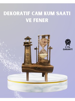 Renas Store Ahşap Kum Saati ve Deniz Feneri Figürü Bir Arada – Ev & Ofis Dekorasyonu