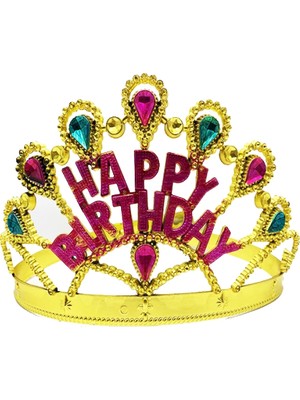 Renas Store Altın Renk Happy Birthday Yazılı Doğum Günü Tacı 60 cm