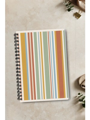 giftkonsept Retro Dikey Renkli Şerit Desenli Minimalist 50 Yaprak 100 Sayfa Sprialli Defter