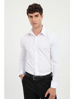 Dufy Erkek Slim Fit Uzun Kol Beyaz Gömlek