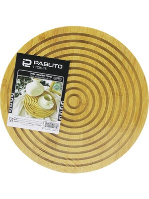 Renas Store Yuvarlak Çift Taraflı=düz - Dalgalı Oyuk Kanallı Ahşap Bambu Sunum Tepsi 28CM (5528)