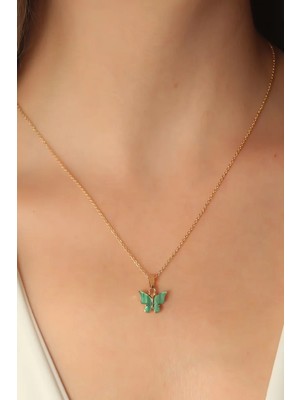 Renas Store Gold Yeşil Renk Kelebek Figür Kadın Kolye - TJ-BKO6815