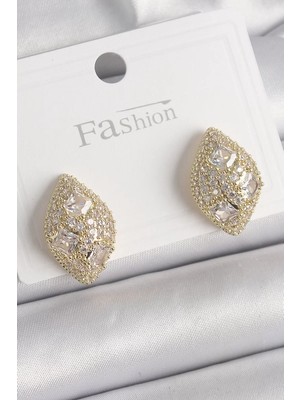 Renas Store Pirinç Gold Renk Zirkon Taş Işlemeli Damla Model Kadın Küpe - TJ-BKP9862