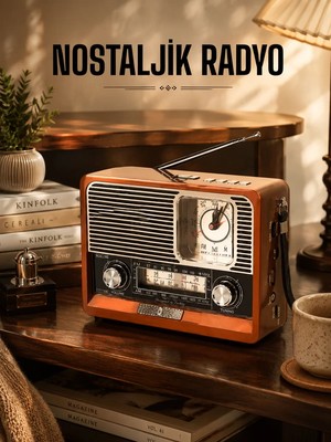 Renas Store Ahşap Görünümlü Retro Bluetooth Radyo Usbaux ve Sd Kart Girişli