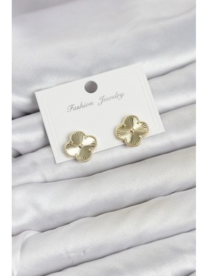 Belirtilmemiş Gold Renk Pirinç Yonca Model Kadın Küpe