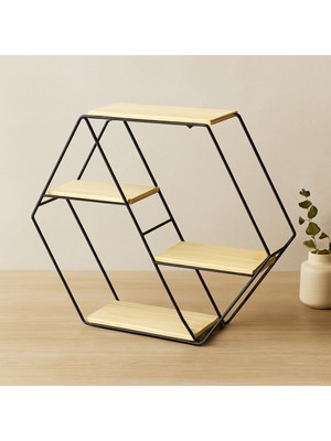 Renas Store 4 Katlı Petek Desenli Metal Iskeletli Ahşap Raf