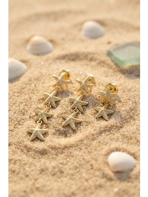 Belirtilmemiş 3 Lü Set Gold Renk Deniz Yıldızı Model Küpe