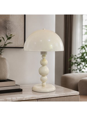 Denaro Siena Krem Metal Gövdeli Kubbe Şapkalı Dekoratif Abajur 40 cm