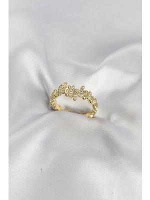 Renas Store Gold Renk Pirinç Ritim Model Zirkon Taşlı Kadın Yüzük 5886