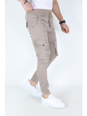 Blayn Jeans Erkek Nohut Kargo Cepli Paça Bel Lastikli Likralı Kargo Cep Pantolon