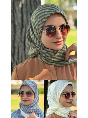 ALDAIYR 3 Jakarlı Pamuk Caz Eşarp 120X120 Pamuk
