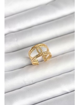 Renas Store 316L Çelik Gold Renk Burgu Düğüm Model Kadın Yüzük - TJ-BYK4163