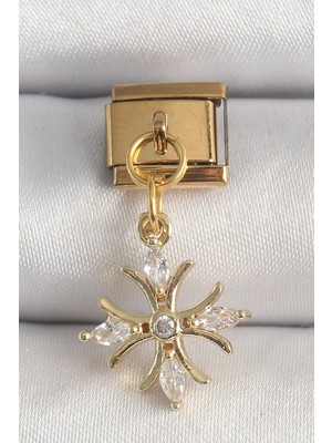 Renas Store 316L Çelik Gold Renk Sallantı Zirkon Taşlı Kar Tanesi Model Nomination Charm
