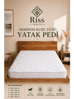 Riss Tekstil %100 Merinos Kuzu Yünü Yatak Pedi, Yatak Koruyucu, Yatak Alezi
