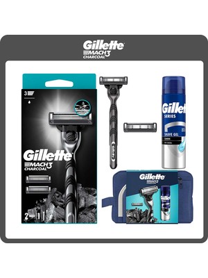 Gillette Mach3 Charcoal 2Up + Charcoal Series Jel 200ML + Çanta
