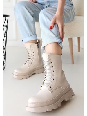 Shoegar Orge Bej Cilt Bağcıklı Bot